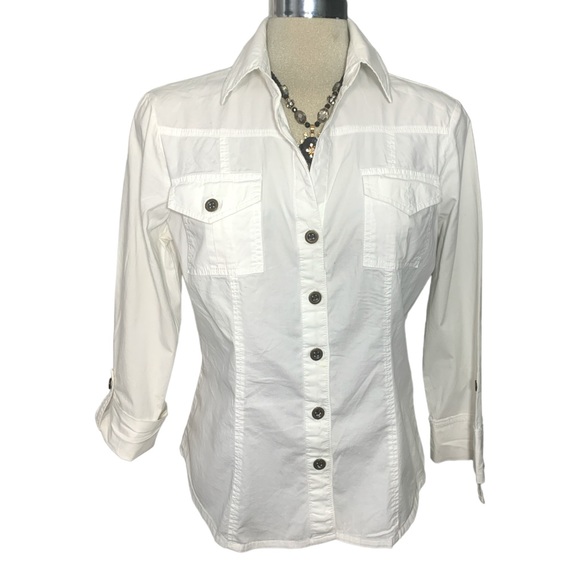 White 3/4 long sleeves Blouse Size M - Picture 6 of 9